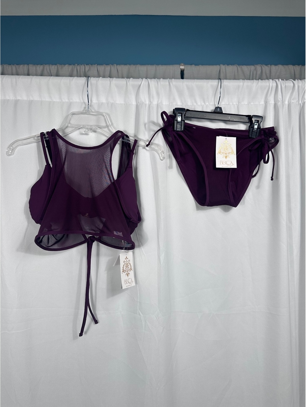 BECCA by Rebecca Virtue Purple Mesh and Solid Bikini Set Small